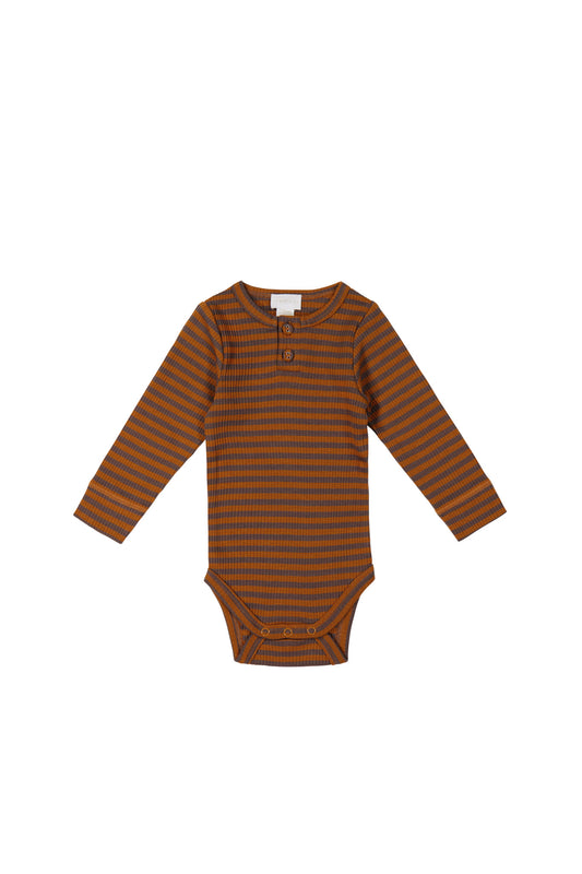 Jamie Kay Organic Cotton Modal Long Sleeve Bodysuit Narrow Stripe Ginger
