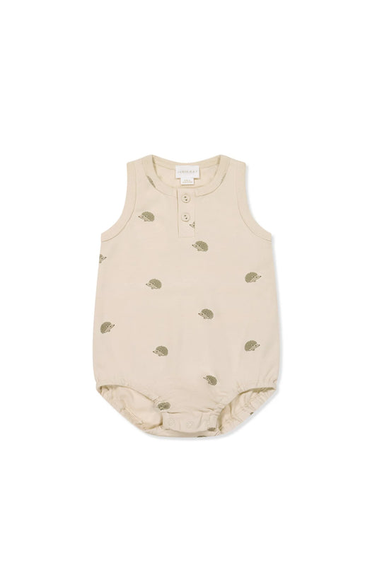 Jamie Kay Pima Cotton Noah Playsuit Henry Hedgehog Birch