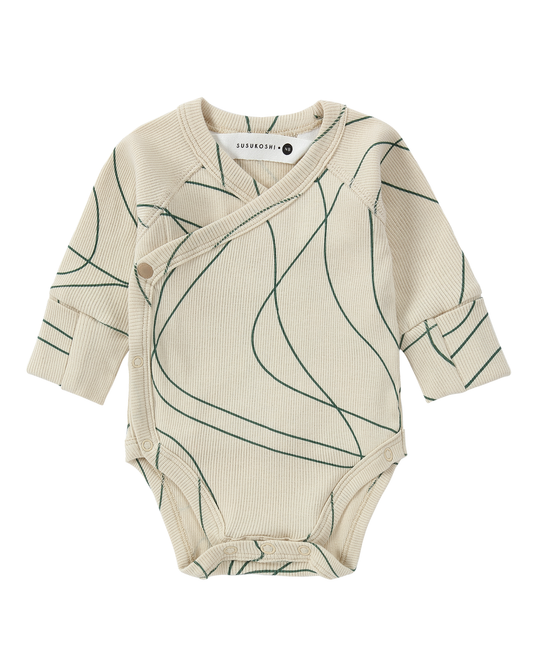 Susukoshi Kimono Bodysuit Long Sleeve Ripple / Pine