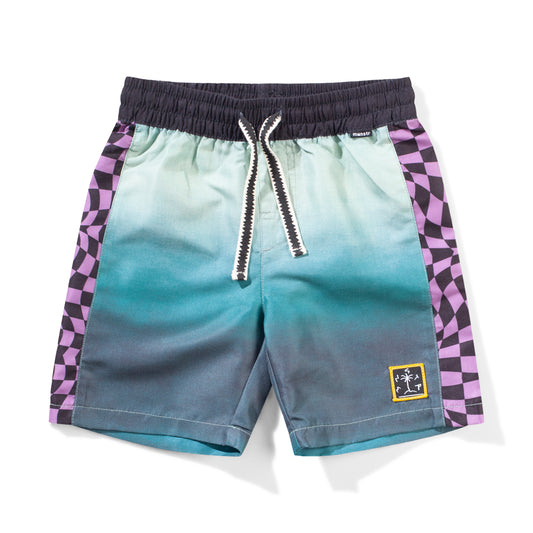 Munster Kids Wrapdyecheck Boardshort Teal Grad