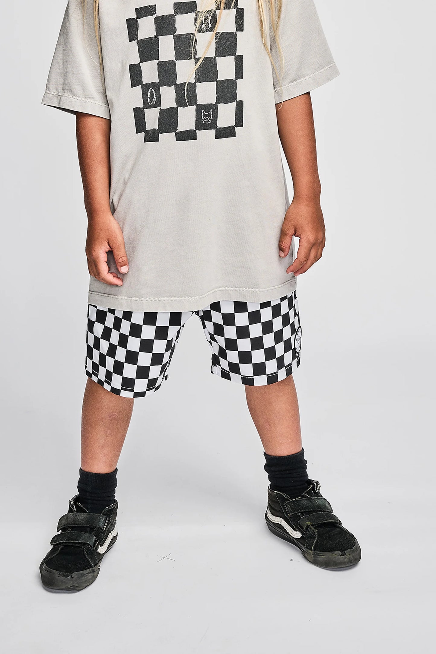 Munster Kids Checkedpast Board Short White