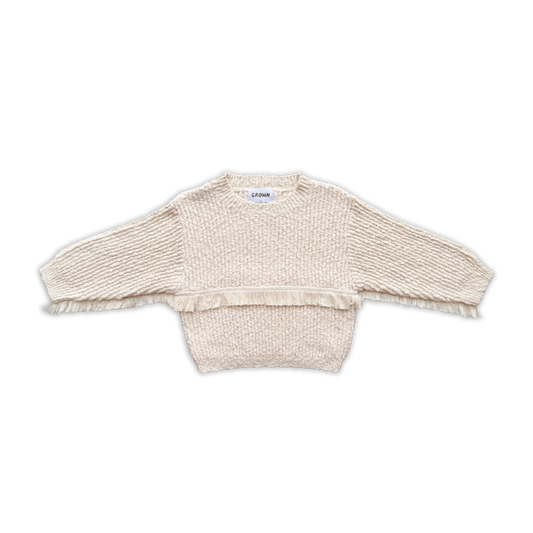 Grown Organic Fringe Rib Knit Pull Over Natural