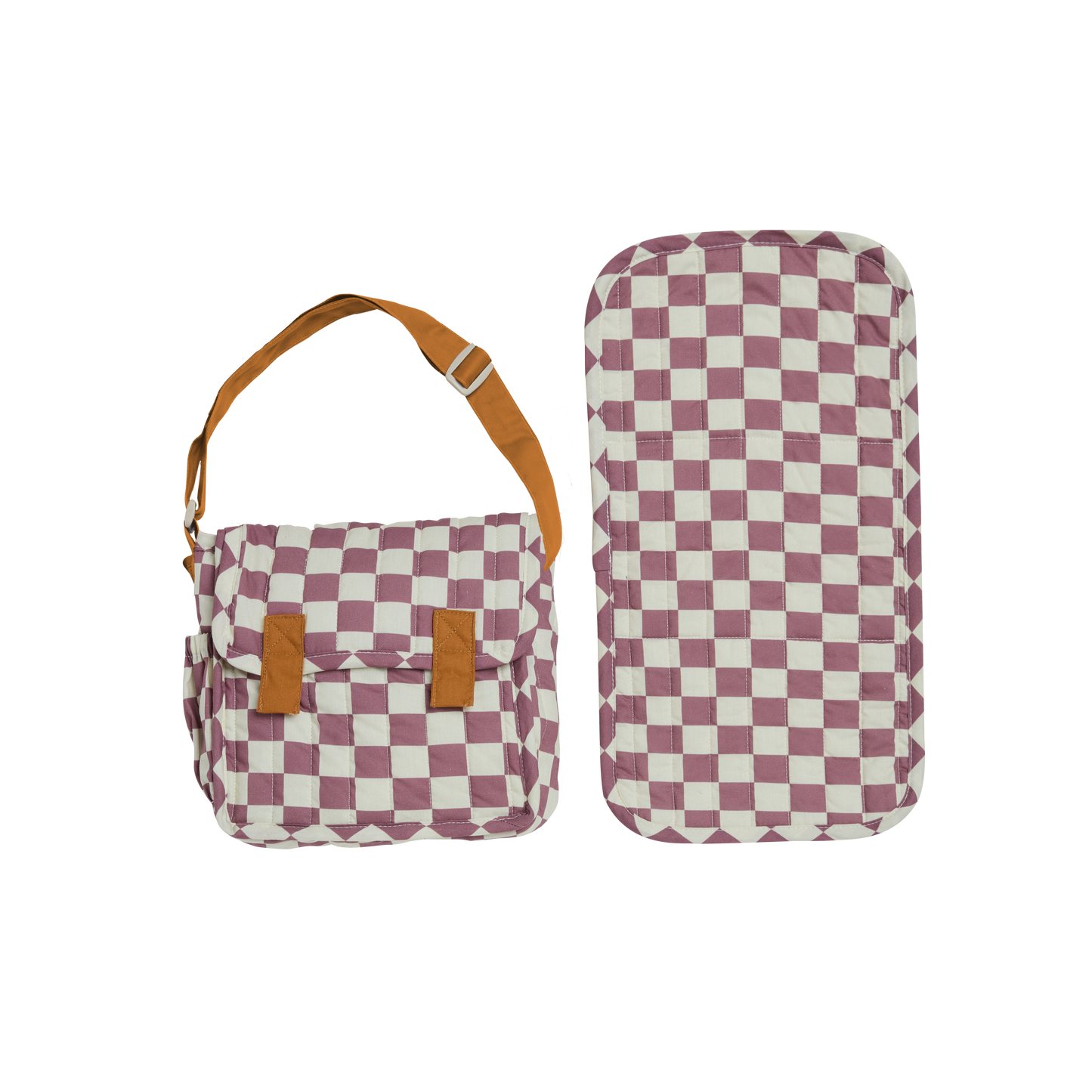 Olli Ella Carrie Convertible Changing Bag and Mat Plum Check