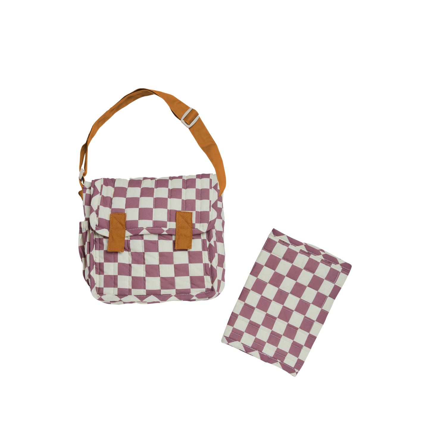 Olli Ella Carrie Convertible Changing Bag and Mat Plum Check