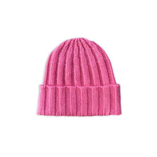 Grown Merino Blend Rib Knit Beanie - Raspberry