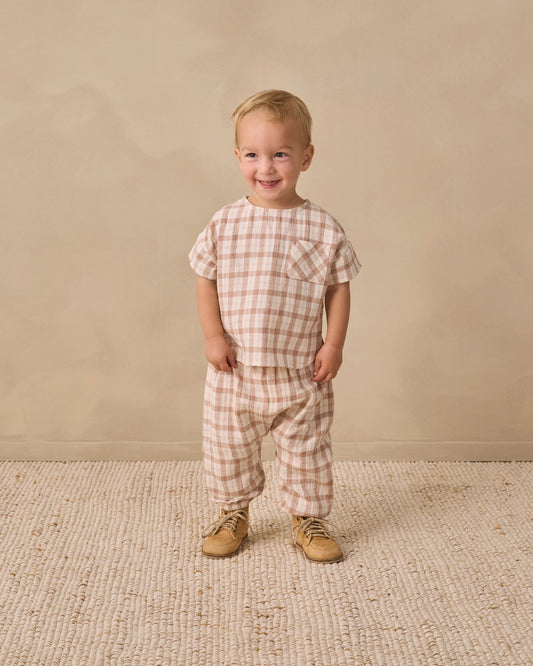 Quincy Mae Woven Pant Rustic Plaid Almond