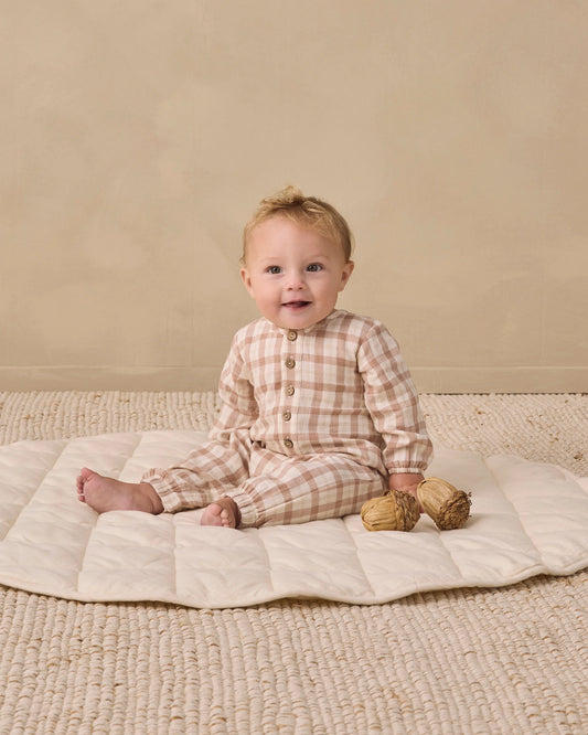 Quincy Mae Woven Jumpsuit Rustic Plaid Almond