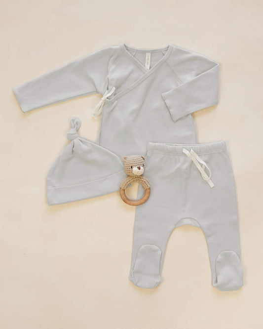 Quincy Mae Wrap Top + Footed Pant Set Cloud