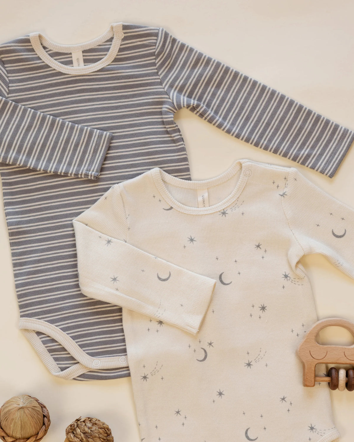 Quincy Mae Ribbed Bodysuit 2 Pack Slate Microstripe / Celestial