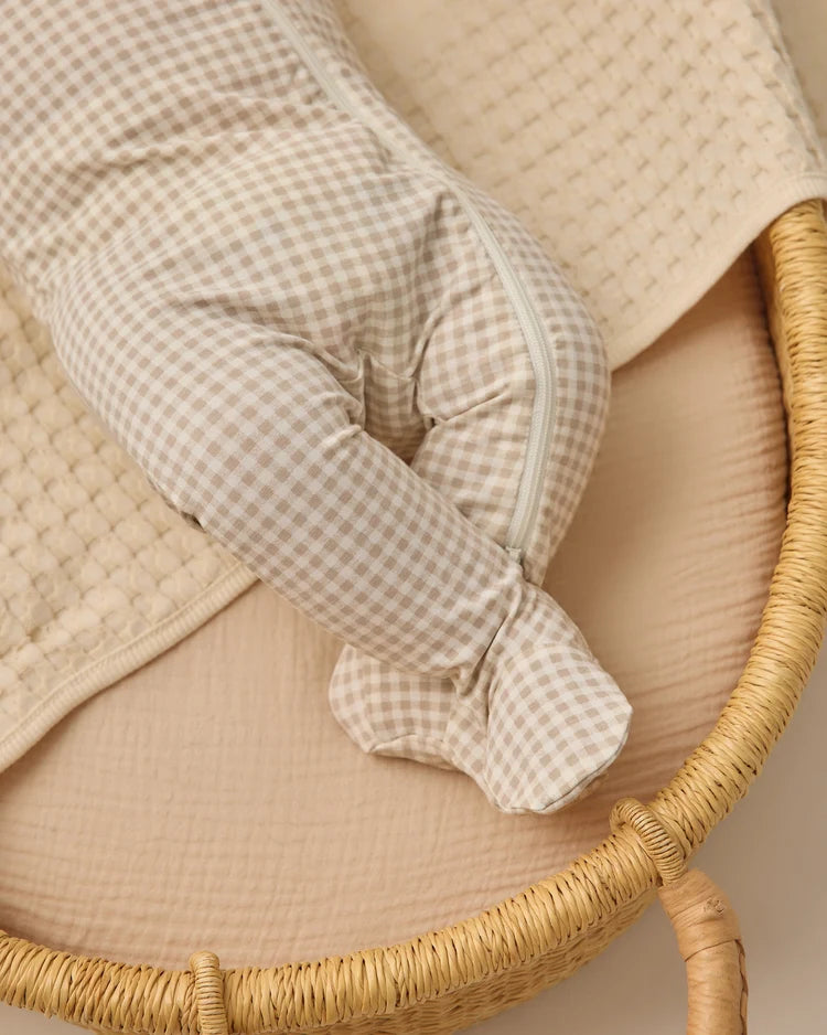 Quincy Mae Bamboo Zip Footie Oat Gingham
