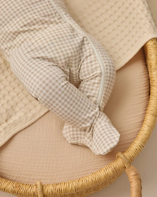 Quincy Mae Bamboo Zip Footie Oat Gingham