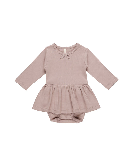 Quincy Mae Pointelle Skirted Body Suit Mauve