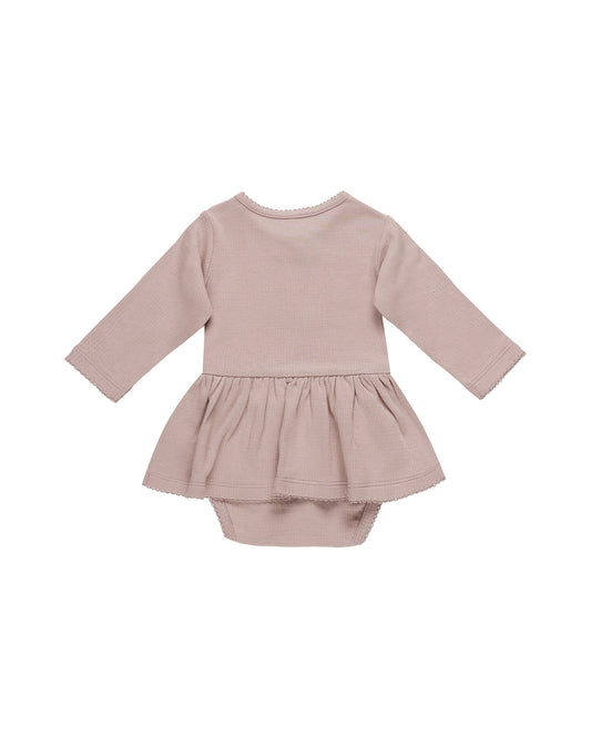 Quincy Mae Pointelle Skirted Body Suit Mauve