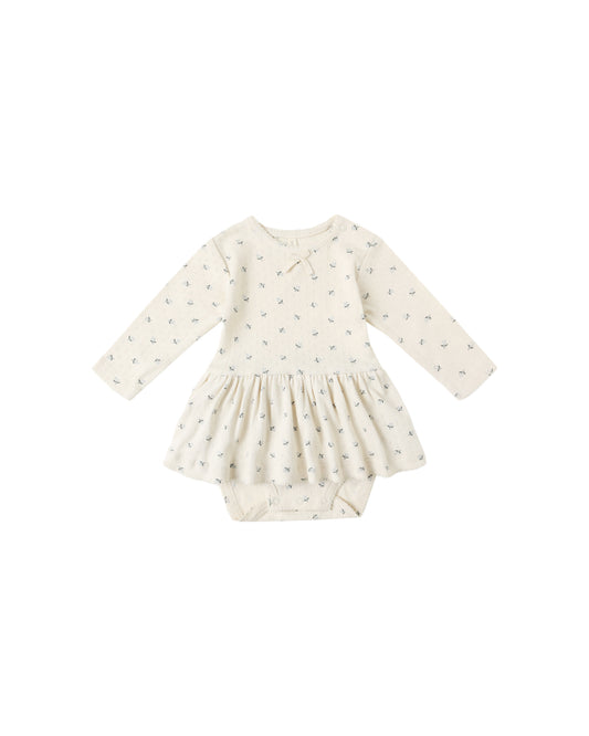 Quincy Mae Pointelle Skirted Bodysuit Blue Ditsy