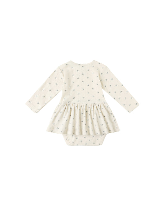 Quincy Mae Pointelle Skirted Bodysuit Blue Ditsy