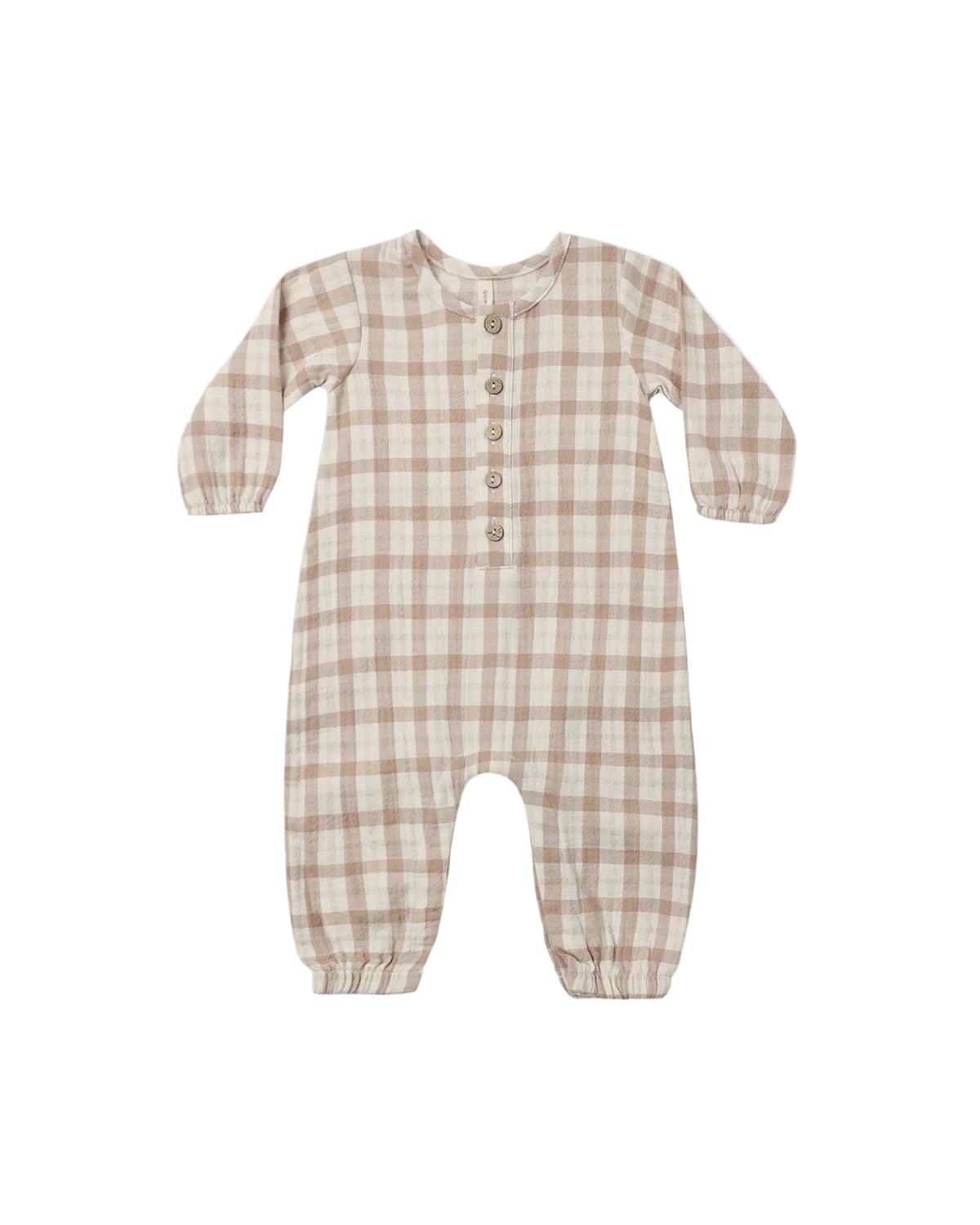 Quincy Mae Woven Jumpsuit Rustic Plaid Almond