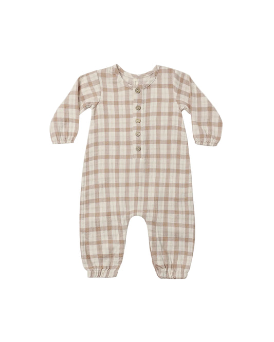 Quincy Mae Woven Jumpsuit Rustic Plaid Almond