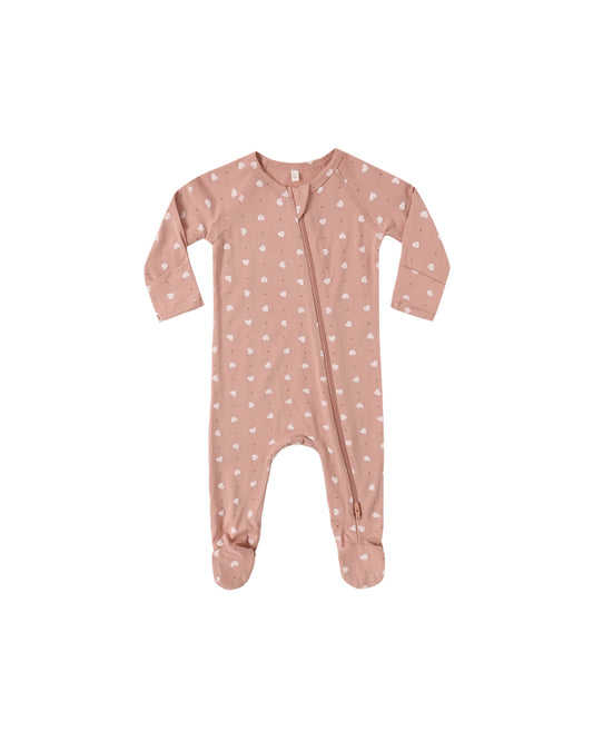 Quincy Mae Bamboo Zip Footie Pink Hearts
