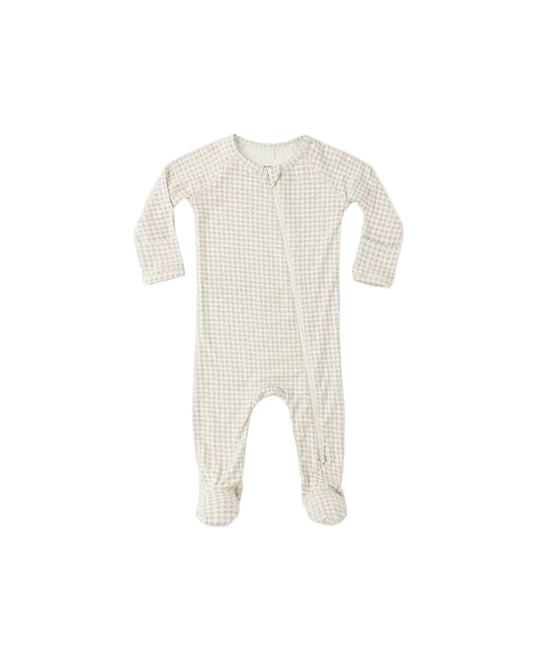 Quincy Mae Bamboo Zip Footie Oat Gingham