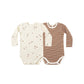 Quincy Mae Ribbed Bodysuit 2 Pack Cedar Micro Stripe / Acorns