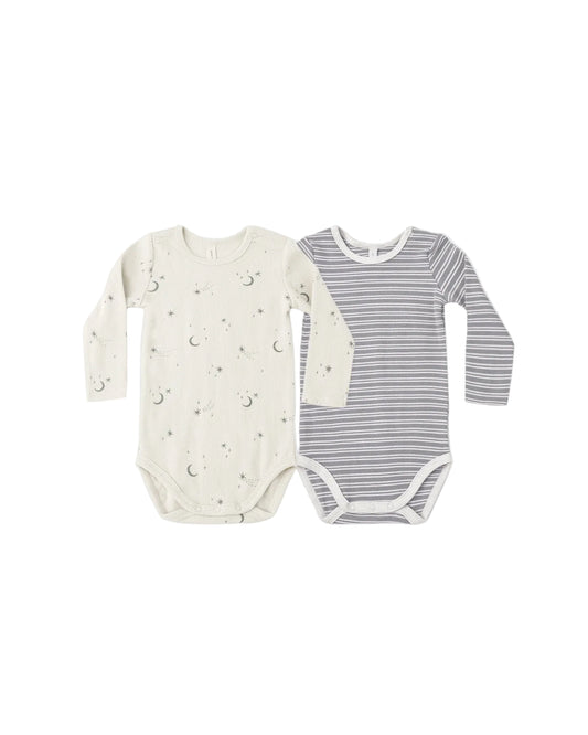 Quincy Mae Ribbed Bodysuit 2 Pack Slate Microstripe / Celestial
