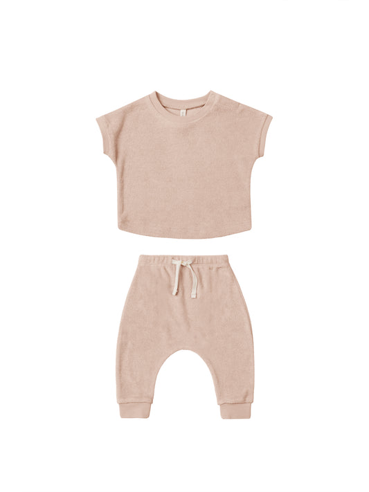 Quincy Mae Terry Tee + Pant Set Blush