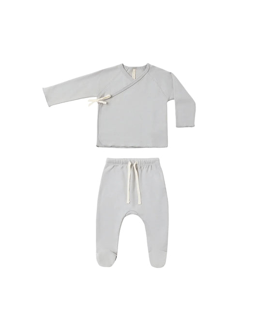 Quincy Mae Wrap Top + Footed Pant Set Cloud