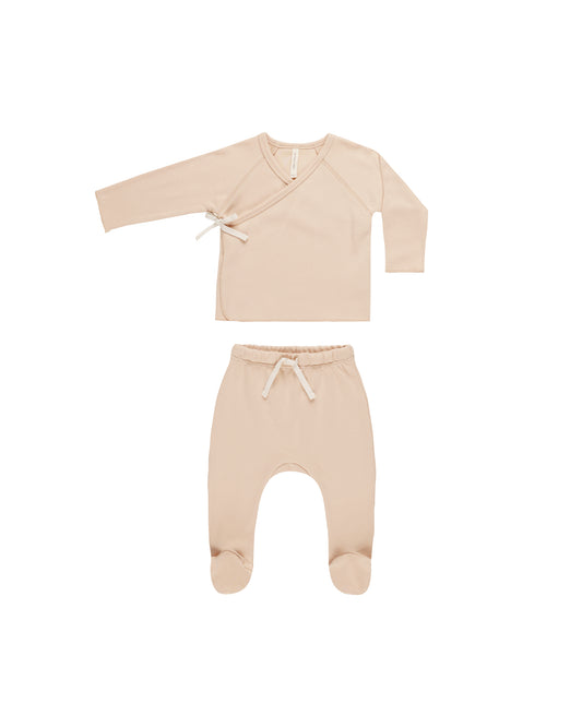 Quincy Mae Wrap Top + Footed Pant Set Shell