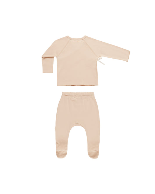 Quincy Mae Wrap Top + Footed Pant Set Shell