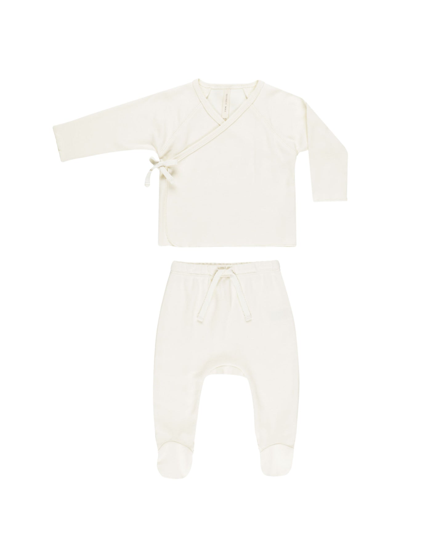 Quincy Mae Wrap Top + Footed Pant Set Ivory