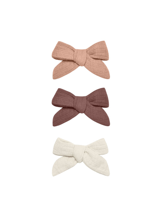 Quincy Mae Bow W Clip Set of Three Rose Plum Natural