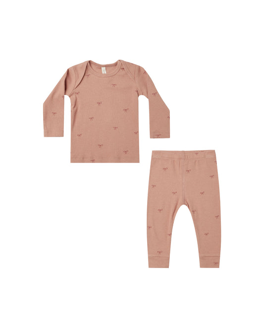 Quincy Mae Ribbed Tee And Legging Set Bows Rose