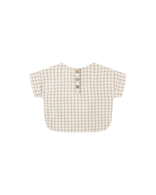 Quincy Mae Woven Boxy Top Cedar Check