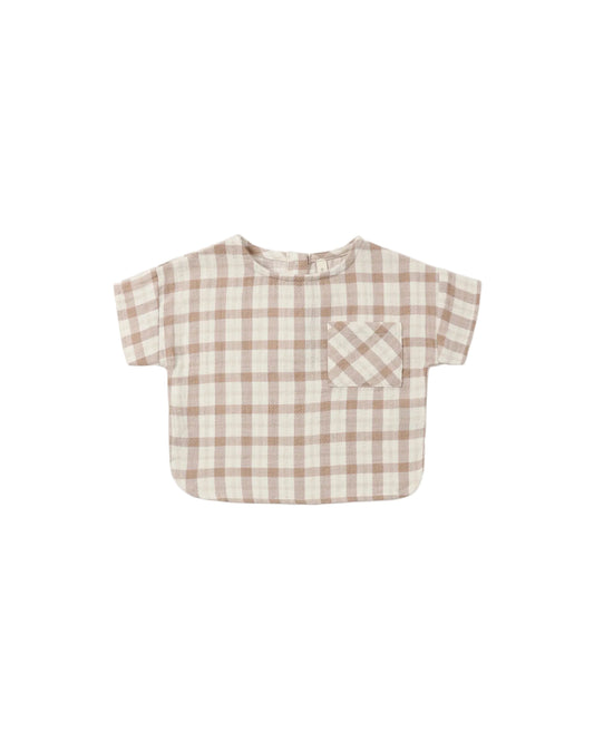 Quincy Mae Woven Boxy Top Rustic Plaid Almond