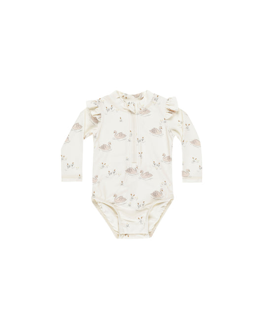 Quincy Mae Byron Rashguard One-Piece Swans