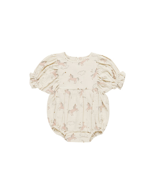 Quincy Mae Cosette Romper Unicorns Natural