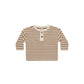 Quincy Mae Long Sleeve Henley Tee Cinnamon Stripe