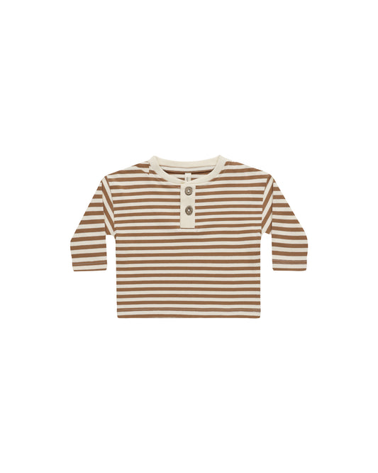 Quincy Mae Long Sleeve Henley Tee Cinnamon Stripe