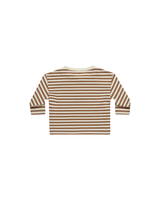 Quincy Mae Long Sleeve Henley Tee Cinnamon Stripe