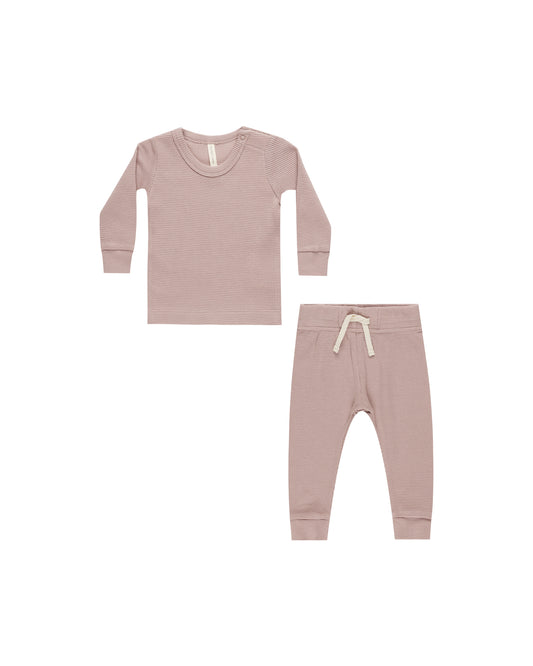 Quincy Mae Waffle Top + Pants Set Mauve