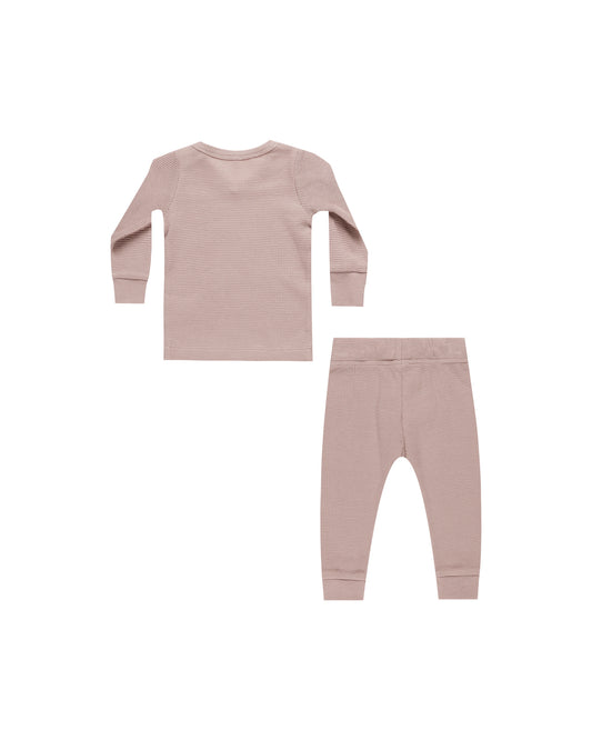 Quincy Mae Waffle Top + Pants Set Mauve