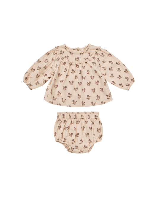 Quincy Mae Balloon Sleeve Blouse + Bloomer Set Fig Flora Shell