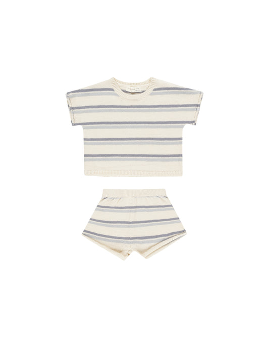 Quincy Mae Relaxed Summer Knit Set Blue Stripe