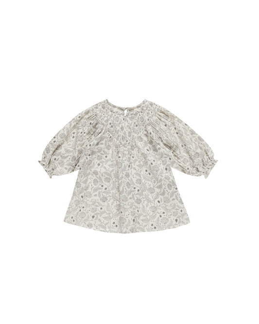 Quincy Mae V Smocked Dress Winter Floral Ivory