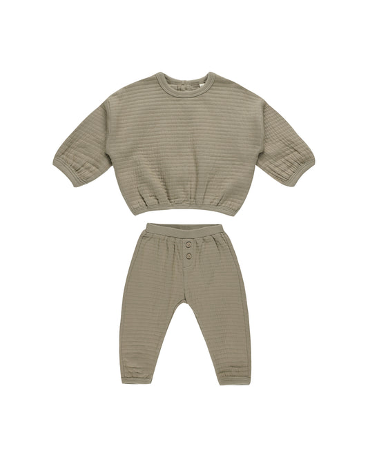 Quincy Mae Textured Sweat Set Olive