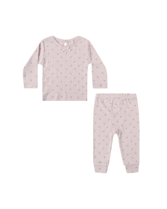 Quincy Mae Pointelle Long Sleeve Tee + Legging Lilac Ditsy