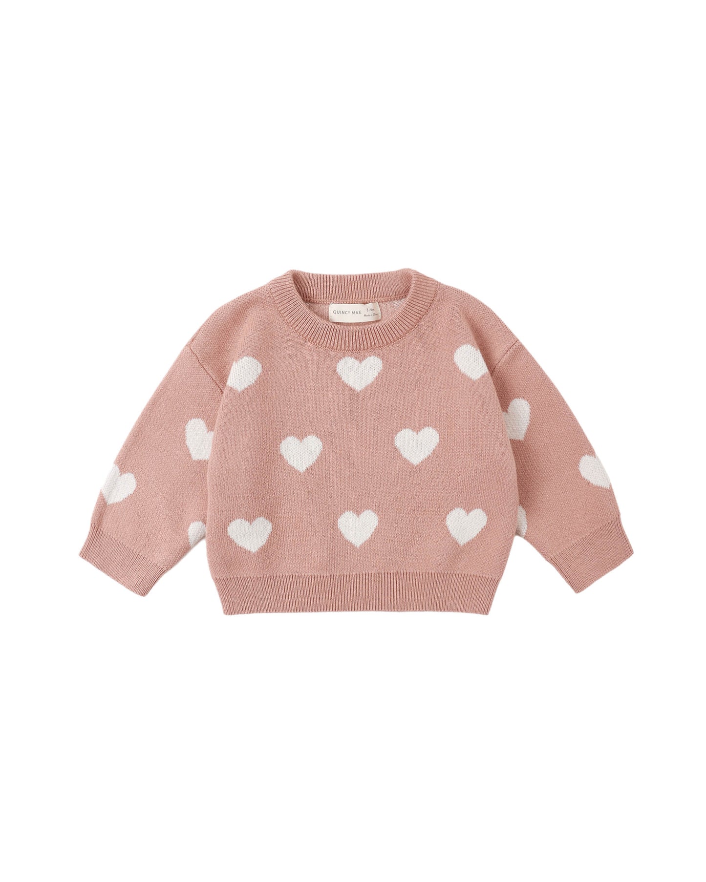 Quincy Mae Heart Knit Sweater Pink