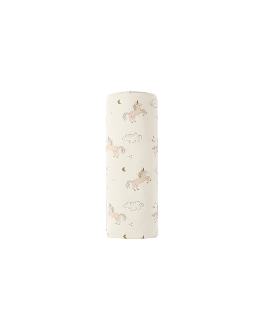 Quincy Mae Woven Swaddle Unicorns Natural