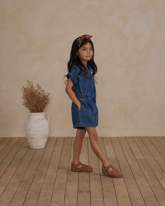 Rylee + Cru Utility Romper Indigo