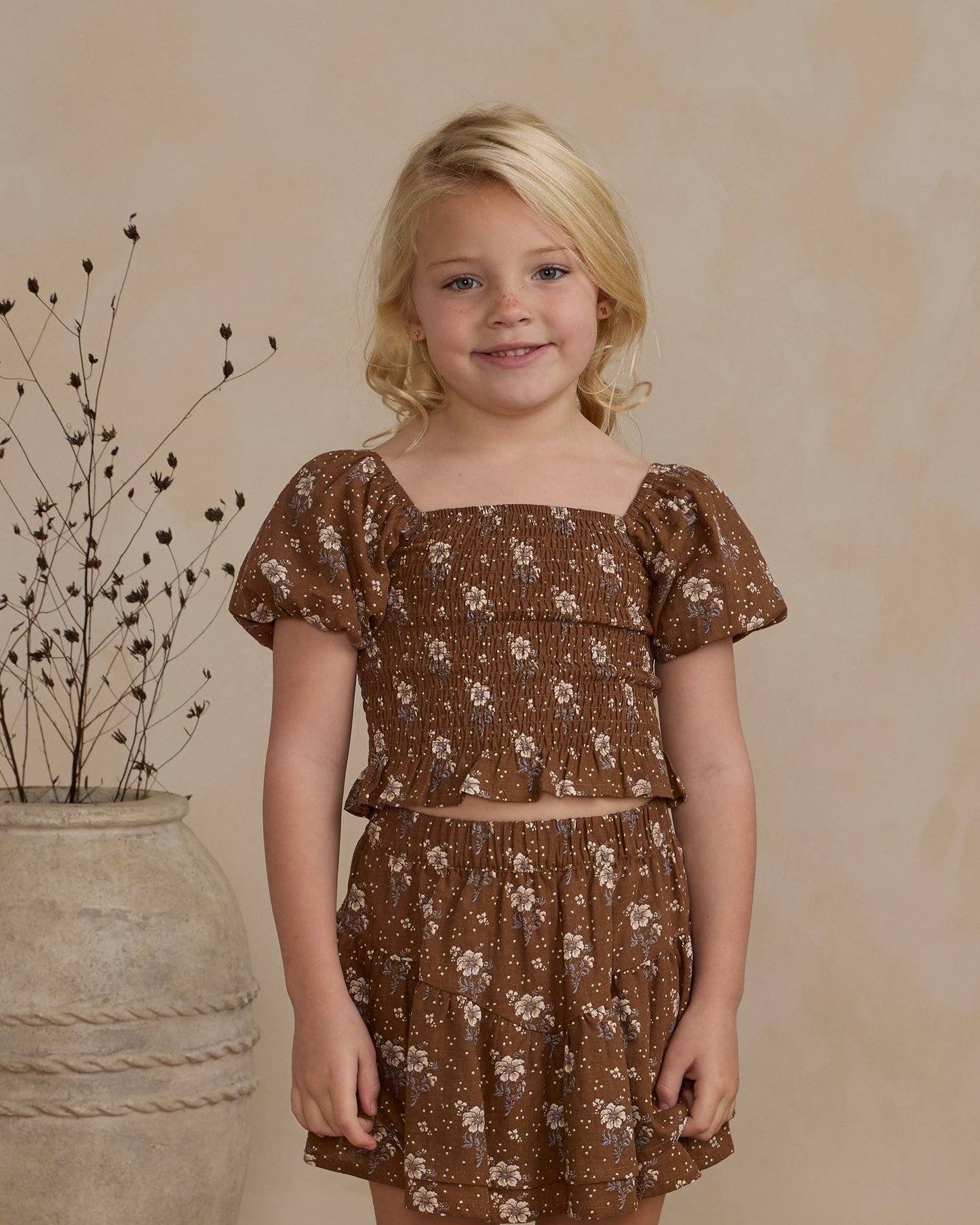 Rylee + Cru Tiered Mini Skirt Autumn Rose Saddle